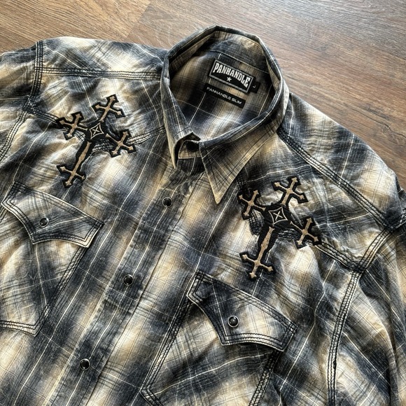 Panhandle Slim Other - Panhandle Slim Y2K Western Cowboy Pearl‎ Snap Shirt Sz L Fade Plaid 90 Proof